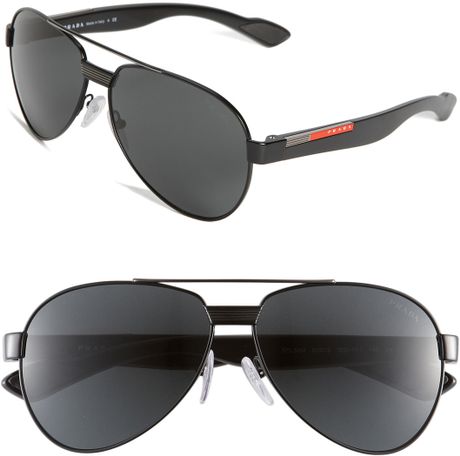 Prada Double Bridge Aviator Sunglasses in Black | Lyst