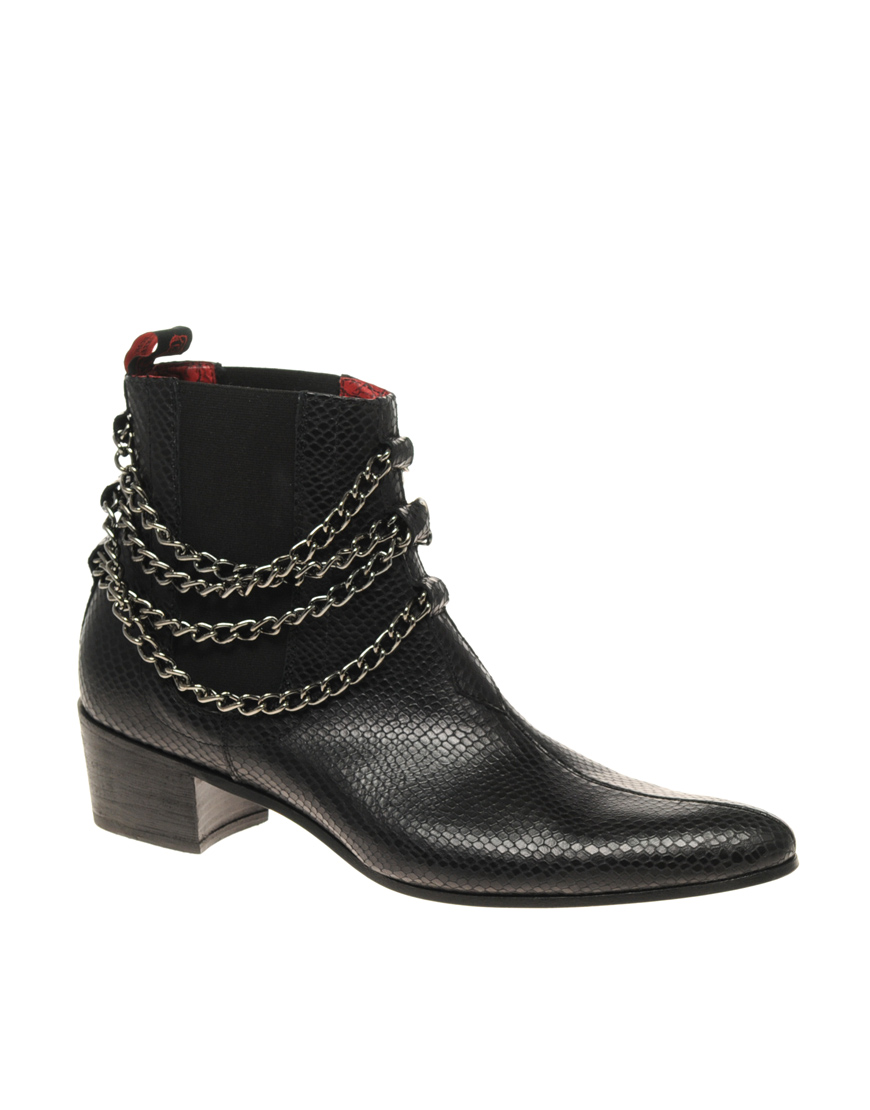 Jeffery West Chain Cuban Heel Chelsea Boots in Black for Men | Lyst
