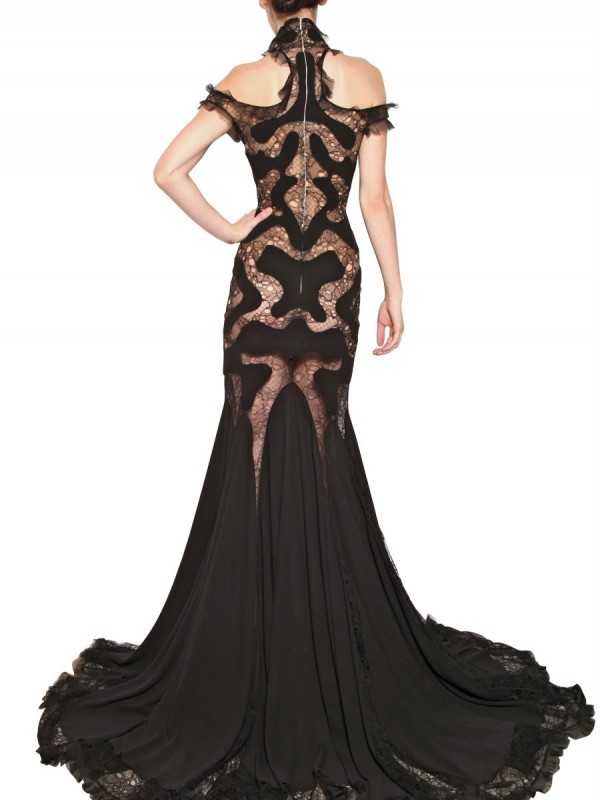 Alexander McQueen Lace Viscose On Georgette Dress in Black - Lyst