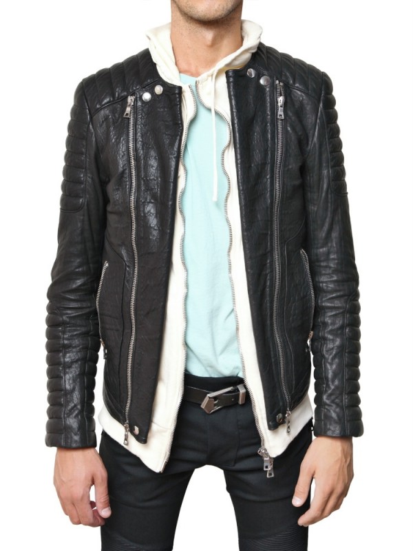 Balmain Goatskin Biker Leather Jacket in Black for Men | Lyst