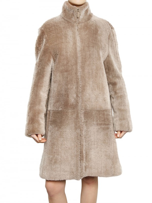 Calvin klein Needle Punched Lamb Shearling Fur Coat in Natural | Lyst