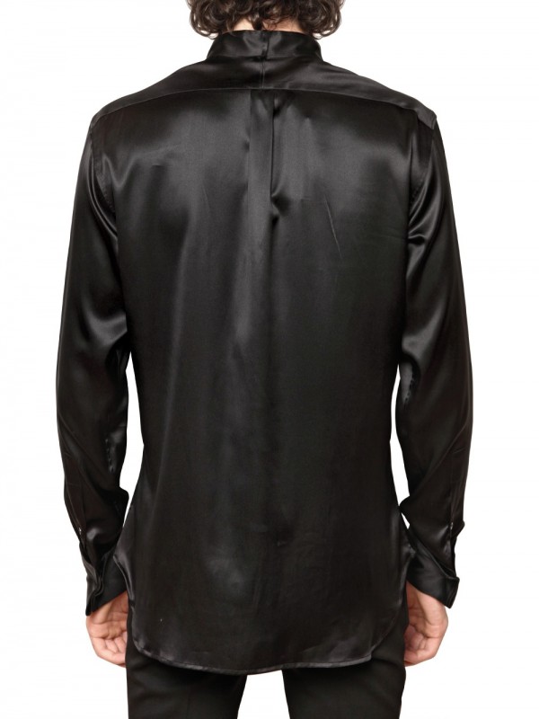 Lyst - John Galliano Stretch Silk Satin Pleated Shirt in Black for Men