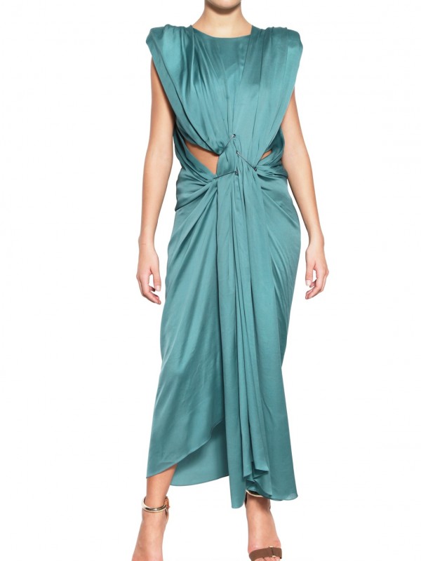 Lyst Lanvin Washed Fluid Silk Satin Dress In Blue Gallery