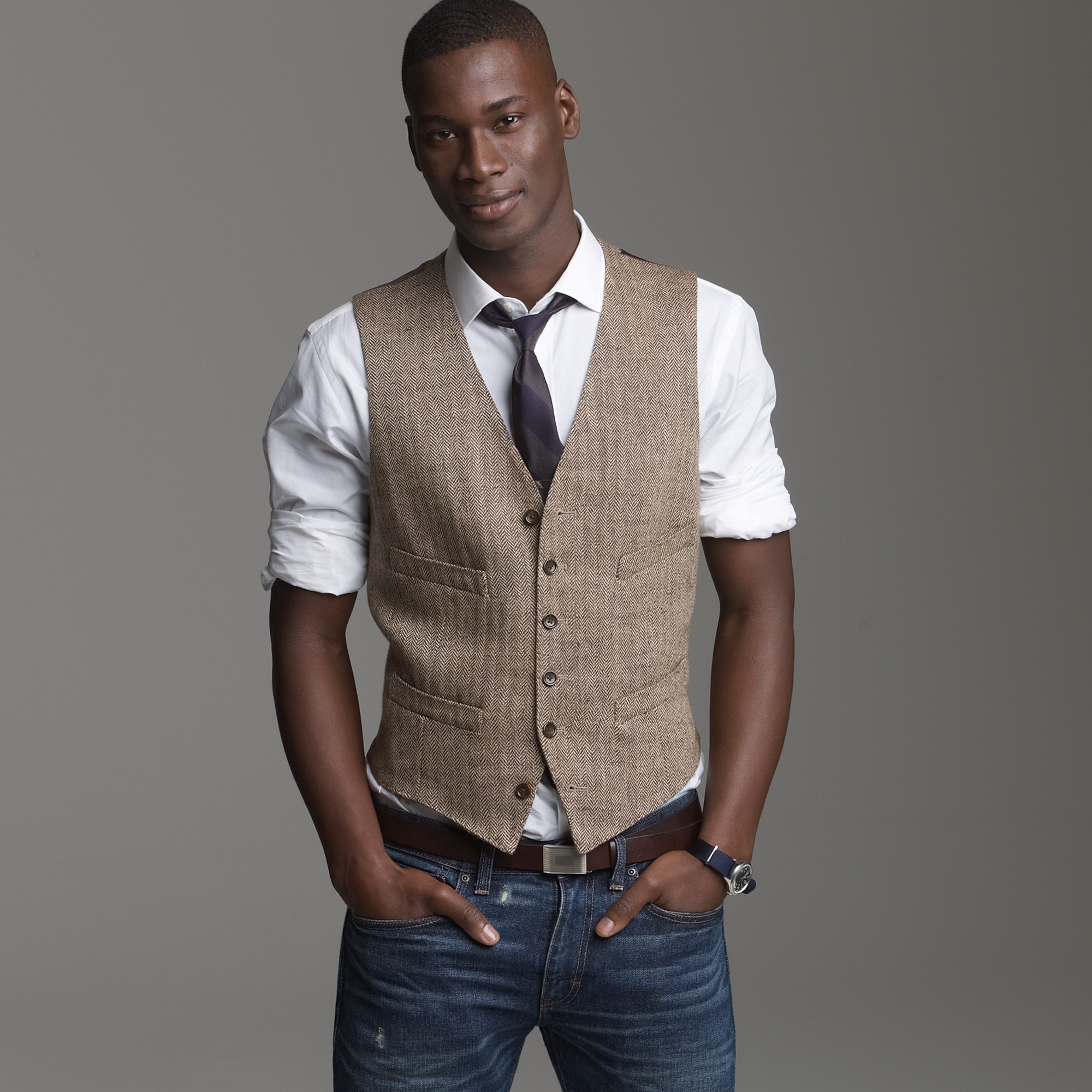 Lyst J Crew Linen Herringbone Suit Vest  in Brown for Men 