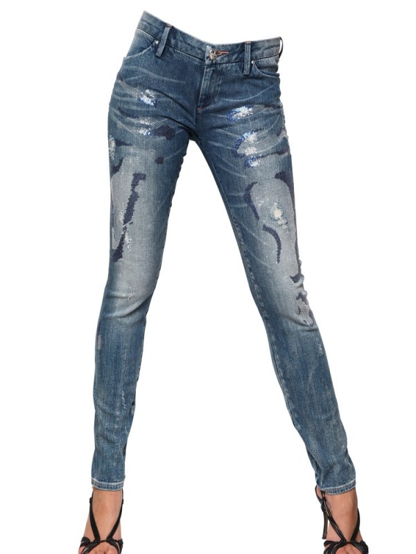 Lerock Push Up Sequin Denim Stretch Skinny Jean in Blue | Lyst