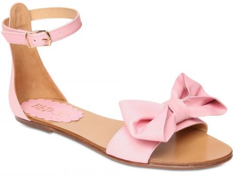 Red Valentino Leather Bow Ankle Strap Flats in Pink | Lyst