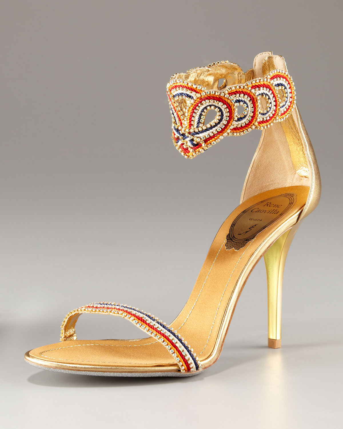 Rene Caovilla Ankle-Wrap Rope & Crystal Sandal in Multicolor (gold ...