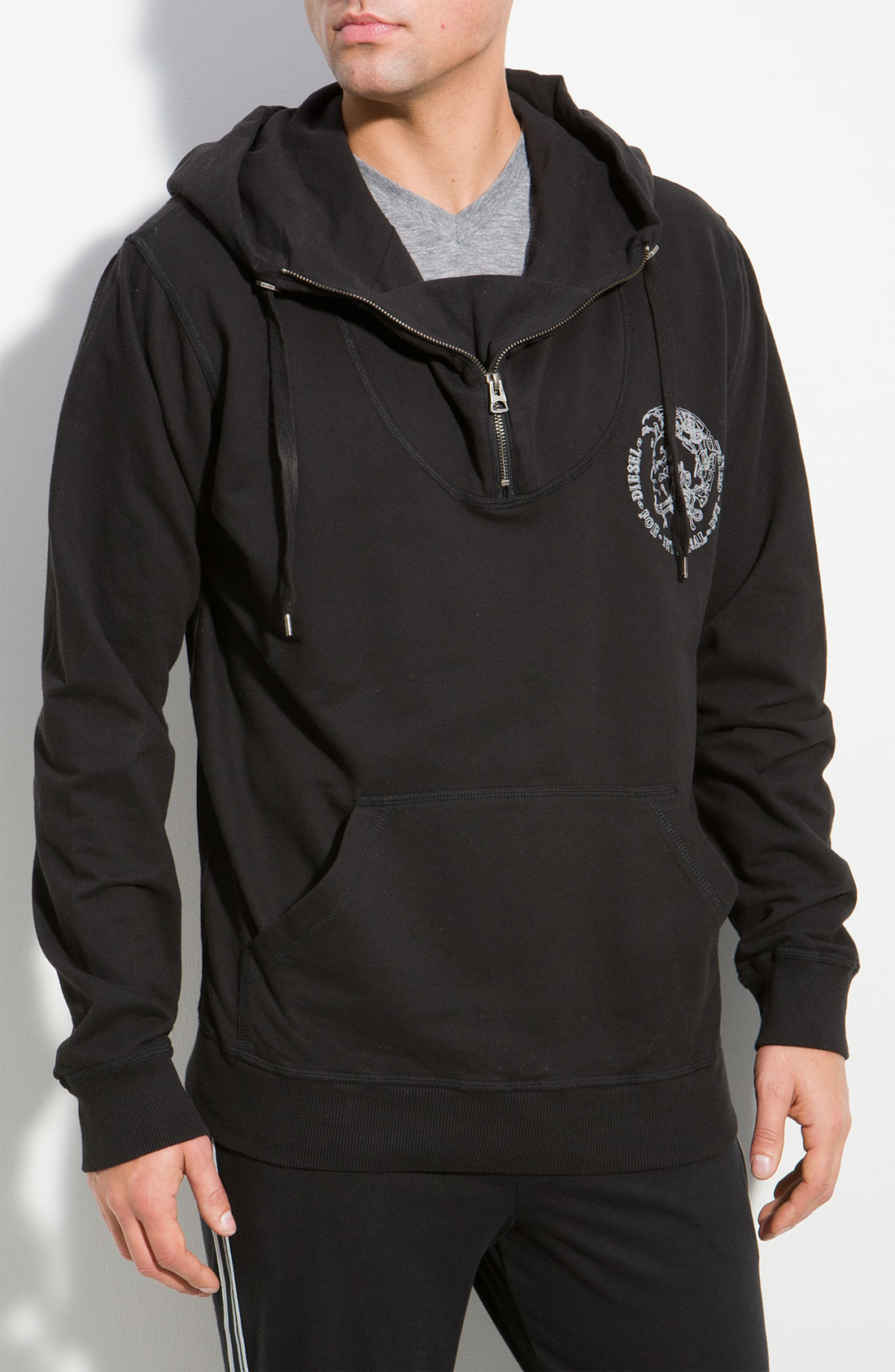 Diesel Quarter Zip Fleece Hoodie in Black for Men | Lyst