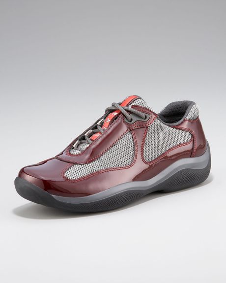 Prada Patent Leather Sneaker in Red (wine) | Lyst