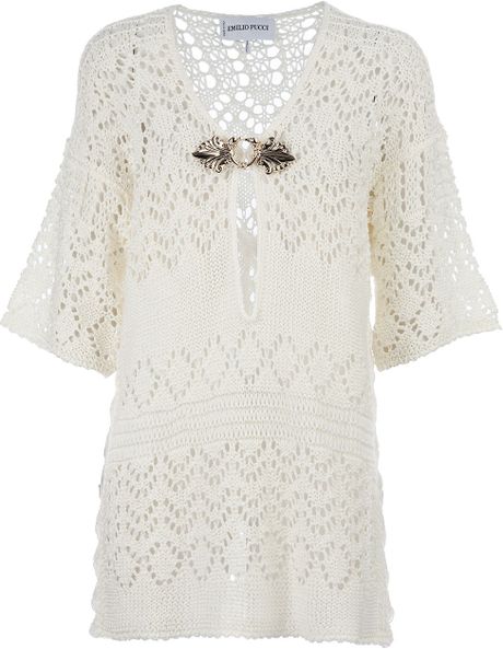 Emilio Pucci Crochet Knit Dress in White | Lyst