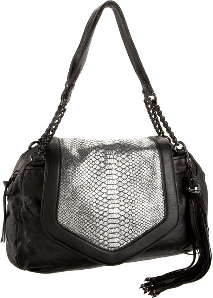 Nanette Lepore Handbags Contrast Cobra Embossed Flap Satchel in Black ...