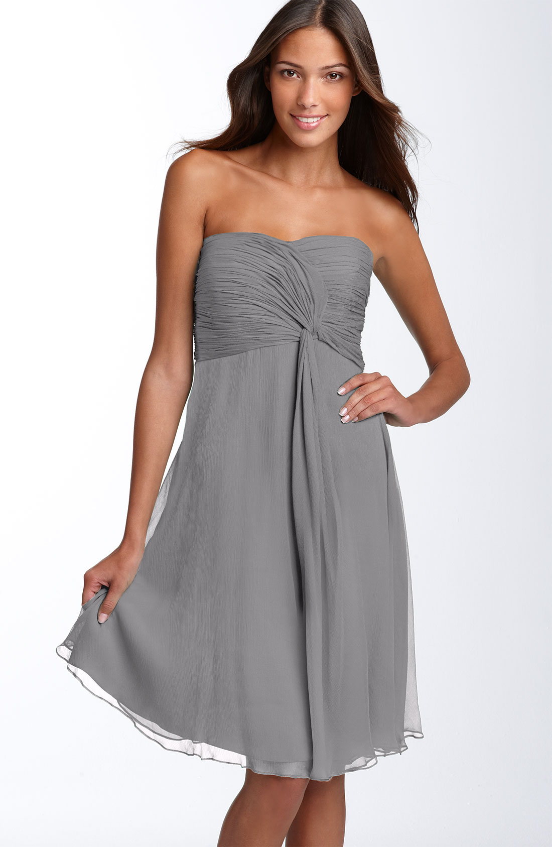 Donna Morgan Twist Detail Chiffon Dress in Gray (sterling grey) | Lyst