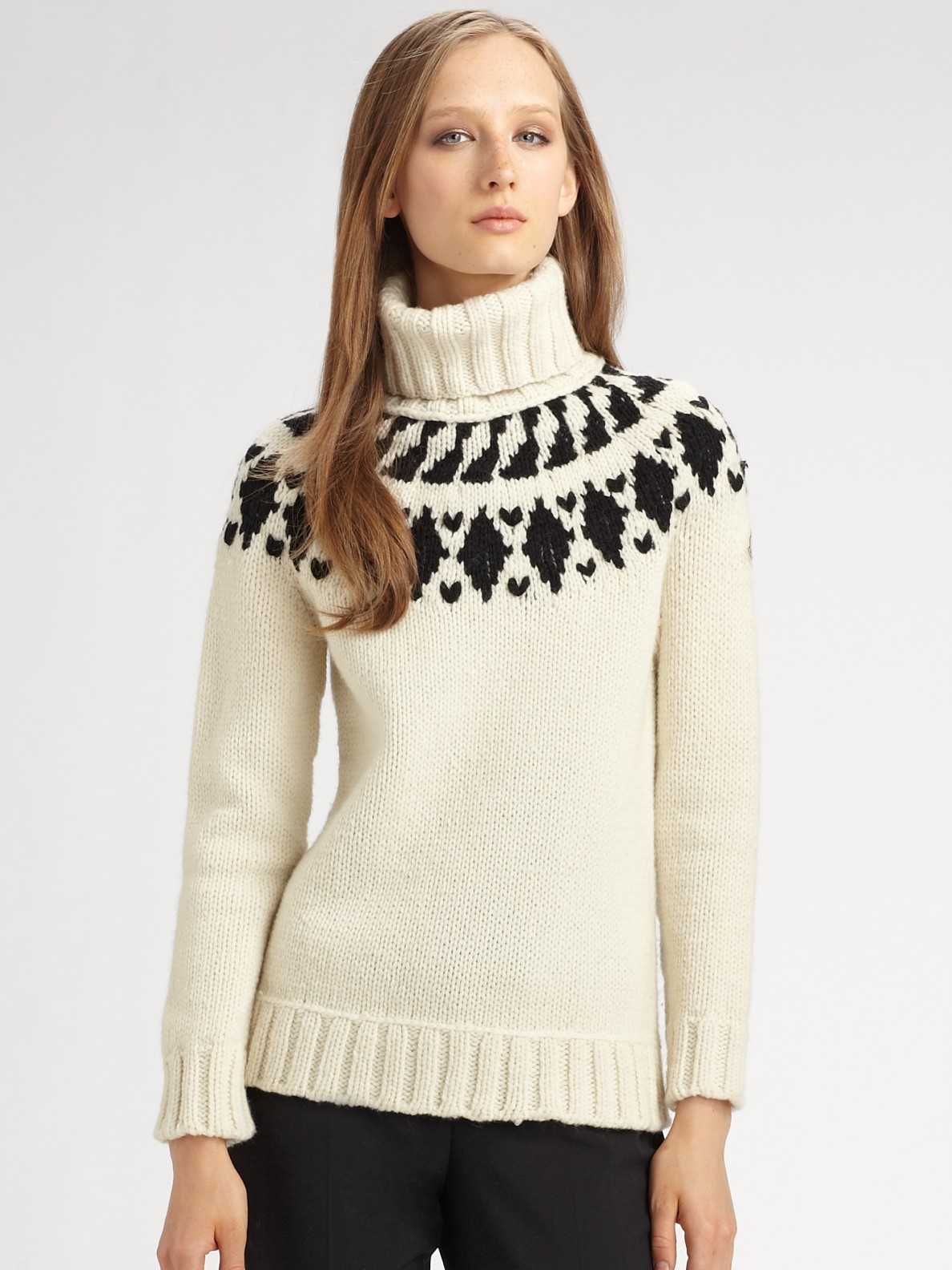 Moncler Wool Fair Isle Turtleneck Sweater in White | Lyst