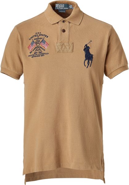 Polo Ralph Lauren Shelter Tan Solid Weathered Mesh Big Flag Polo Shirt ...