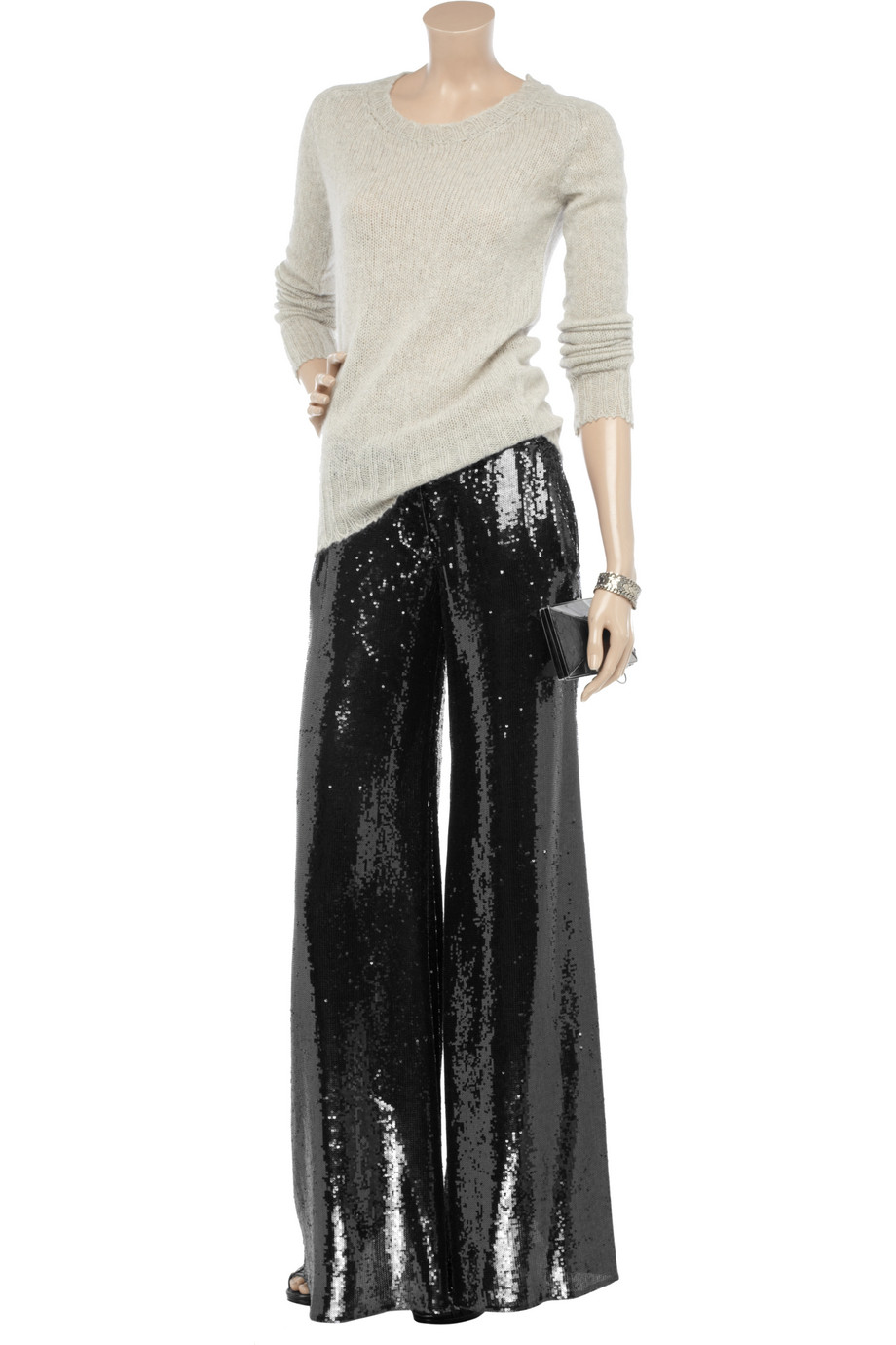 black sequin wide leg pants