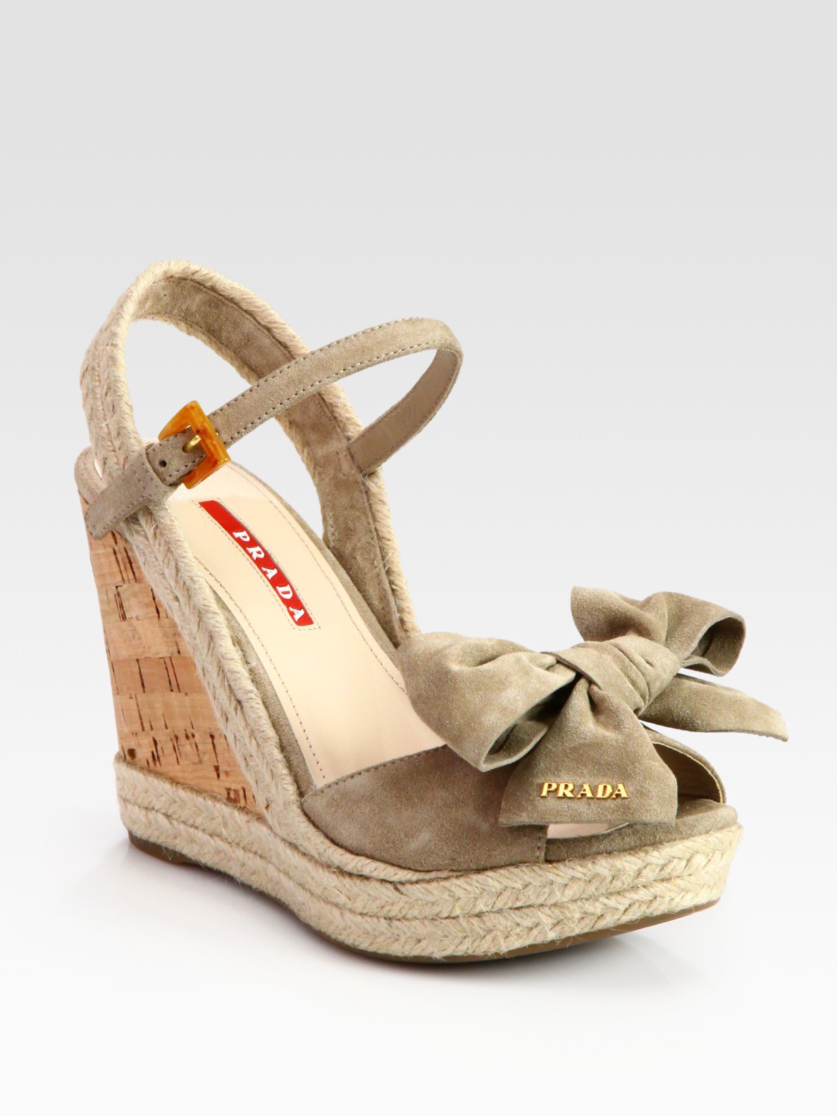 Lyst - Prada Suede Espadrille Slingback Wedge Sandals with Bow in Natural