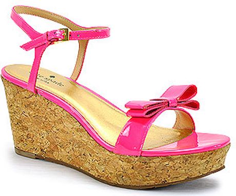 Kate Spade Patent Bow Cork Wedge Sandal in Pink | Lyst