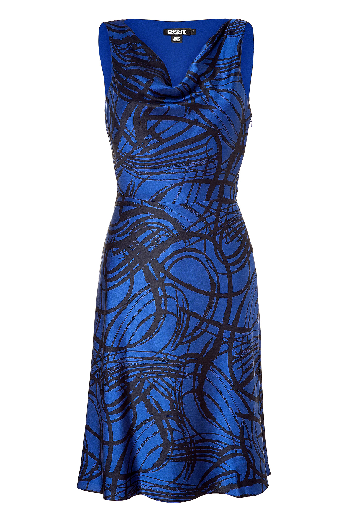 Dkny Blue/black Printed Sleeveless Cowl Neck Dress in Blue | Lyst