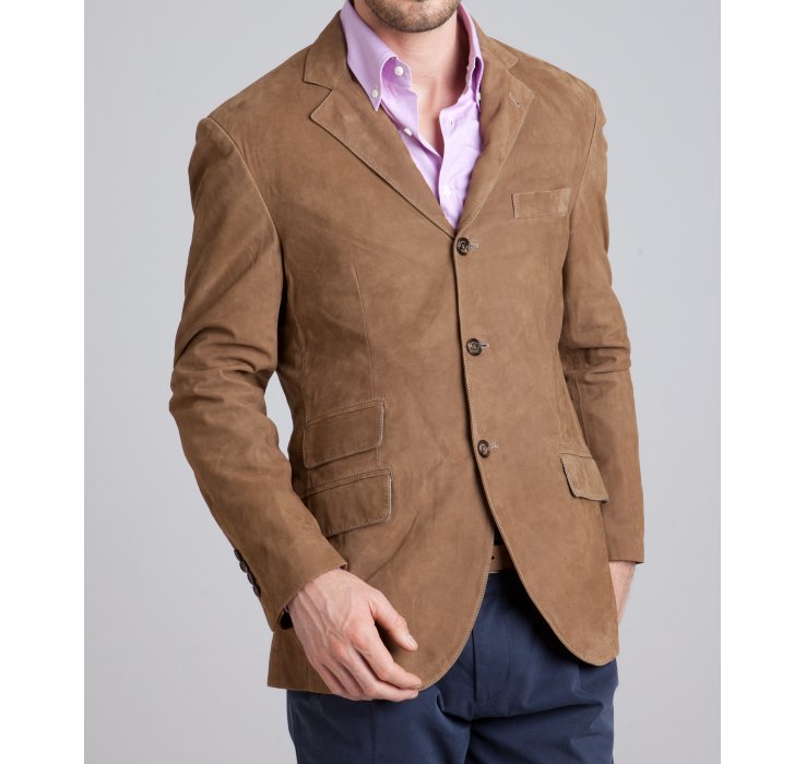 Brunello cucinelli Brown Brushed Leather 3-button Blazer in Brown for ...