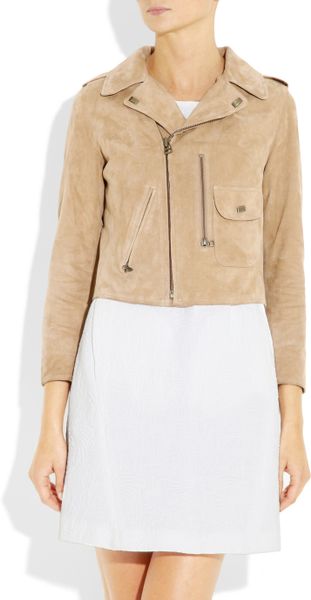 suede biker jacket beige