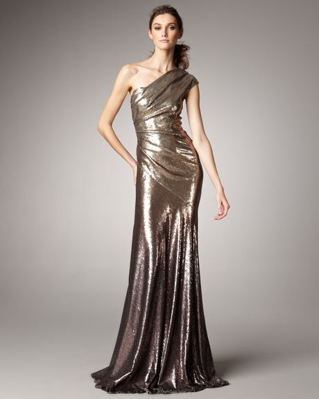 Donna Karan New York One-shoulder Ombre Sequin Gown in Gold | Lyst