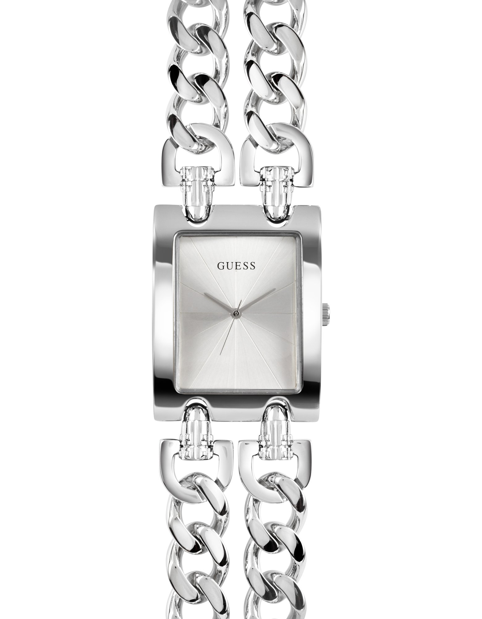 Lyst - Guess Rectangle Dial Double Chain Band Watch in Metallic