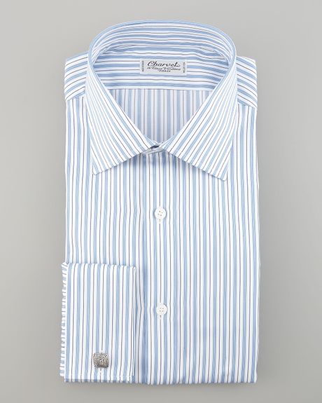 Charvet Striped French-cuff Dress Shirt, White/blue in White for Men ...