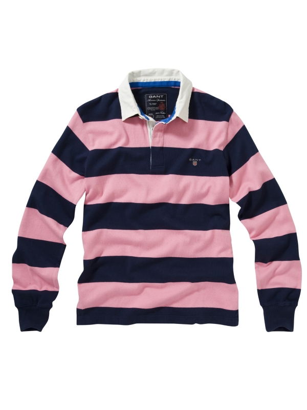 Gant Short Sleeve Block Stripe Rugby Shirt Pink In Blue For Men Lyst Gallery