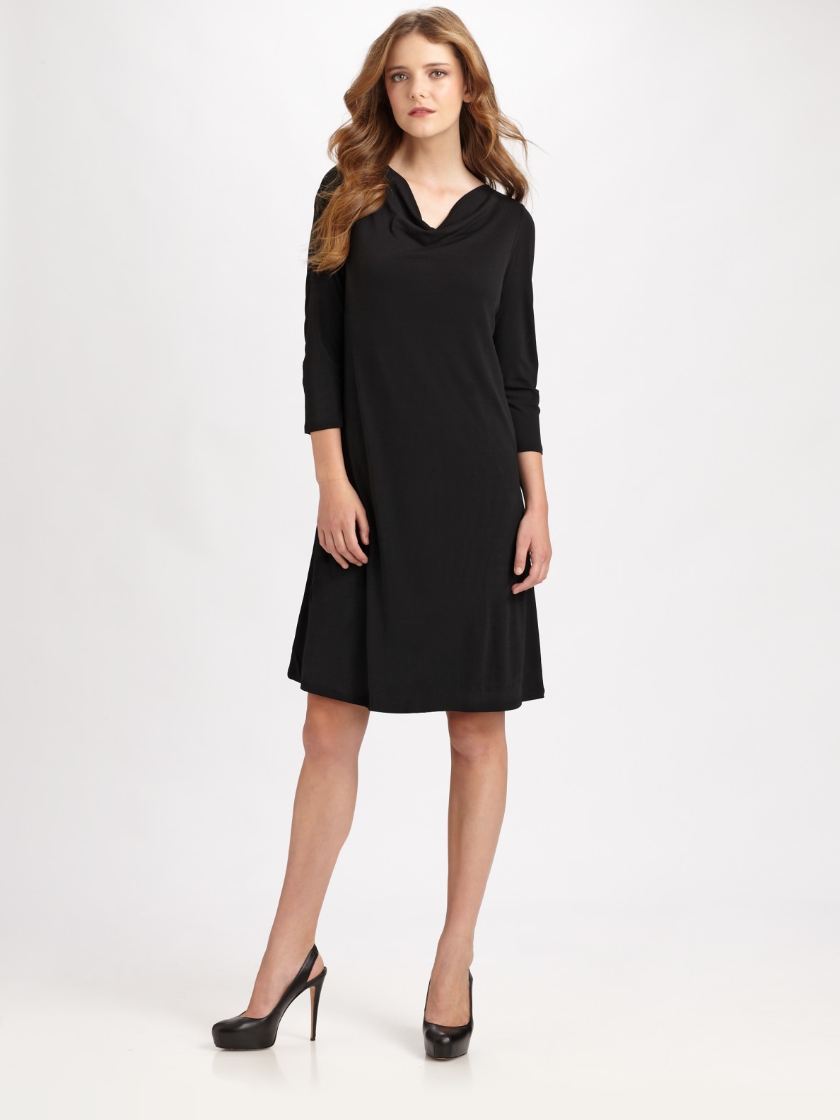 Eileen fisher Silk Dress in Black | Lyst