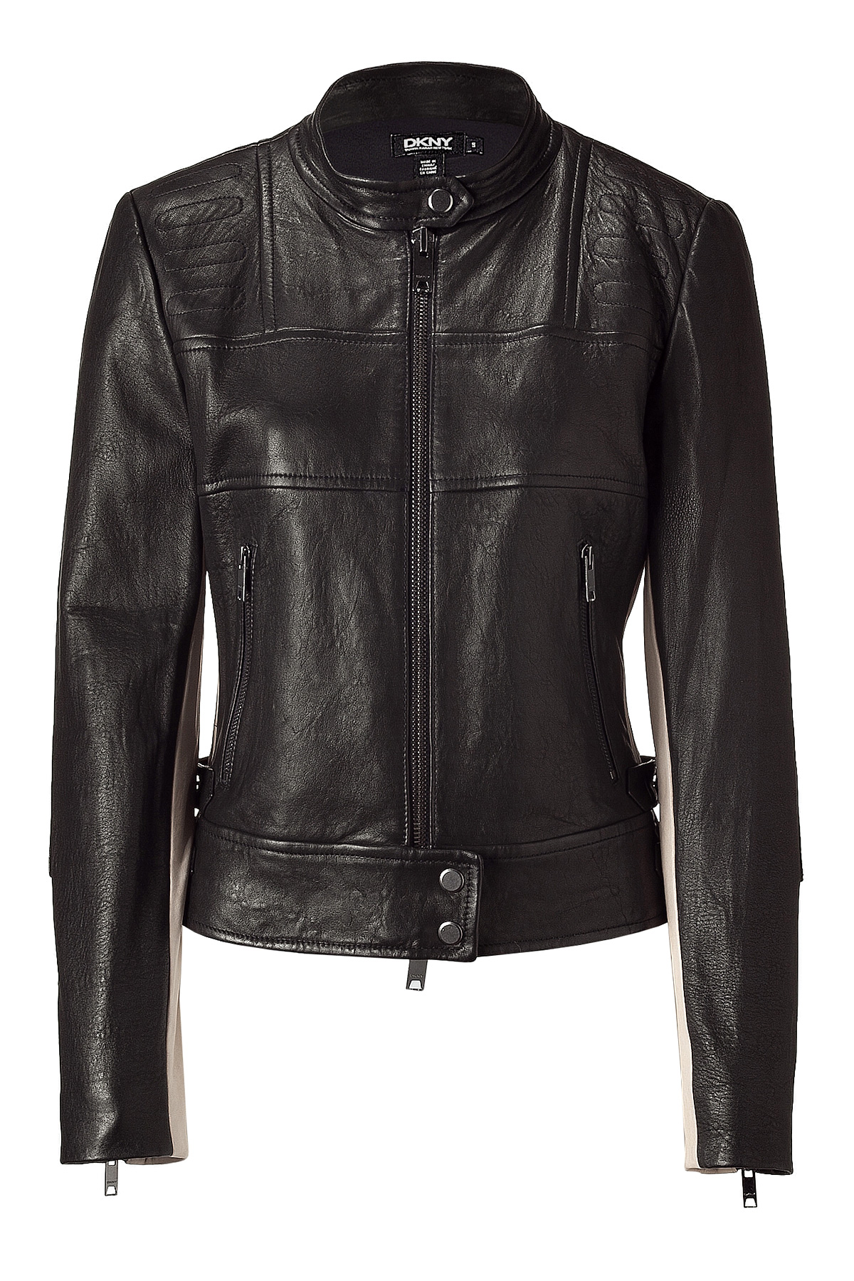 Dkny Black/nude Leather Biker Jacket in Black | Lyst