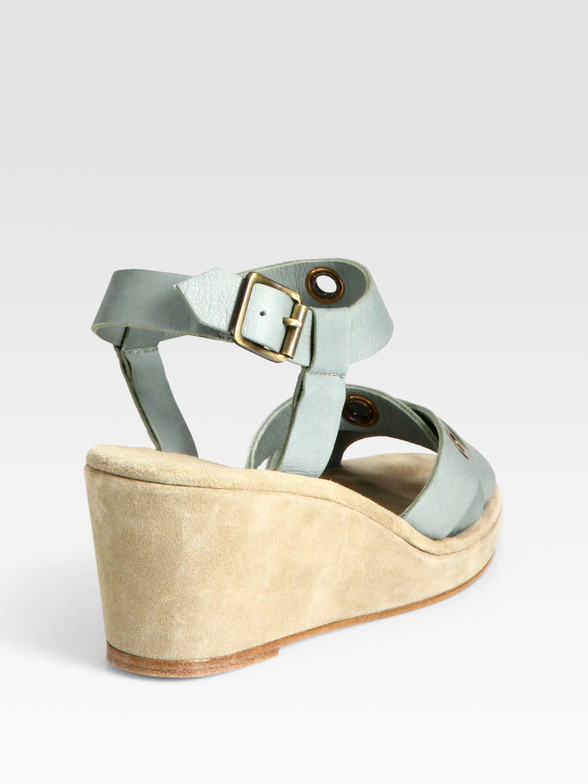 A.p.c. Leather and Suede Grommet Wedge Sandals in Blue Lyst