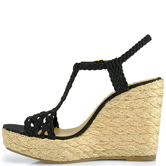 Lyst Steve Madden Manngo Black Crochet Canvas Espadrille Wedge Sandal In Black