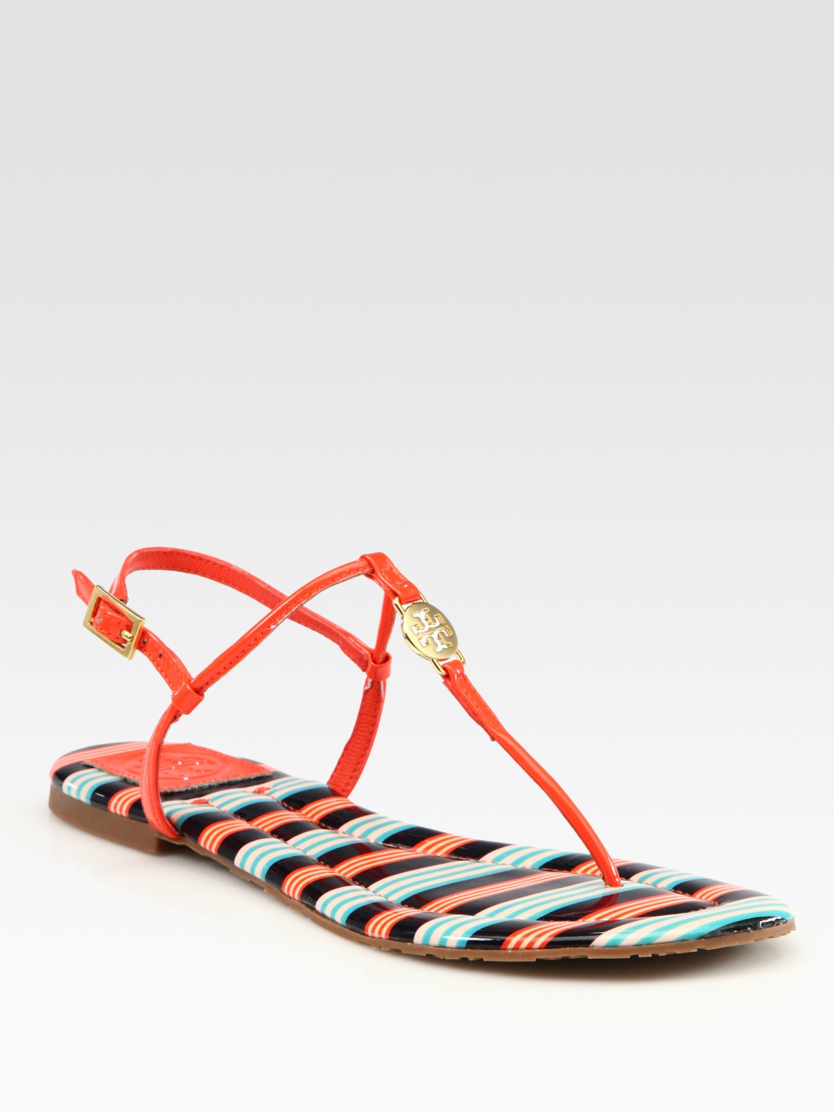 Tory Burch Emmy Patent Leather Logo Thong Sandals in Red | Lyst