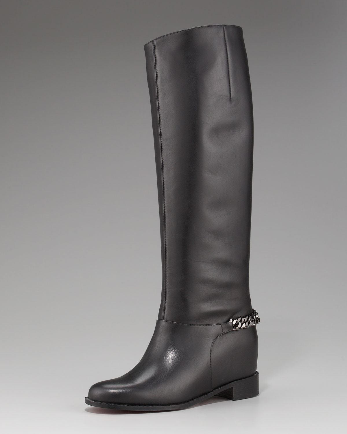 christian louboutin Cate riding boots Black leather chain trim ...