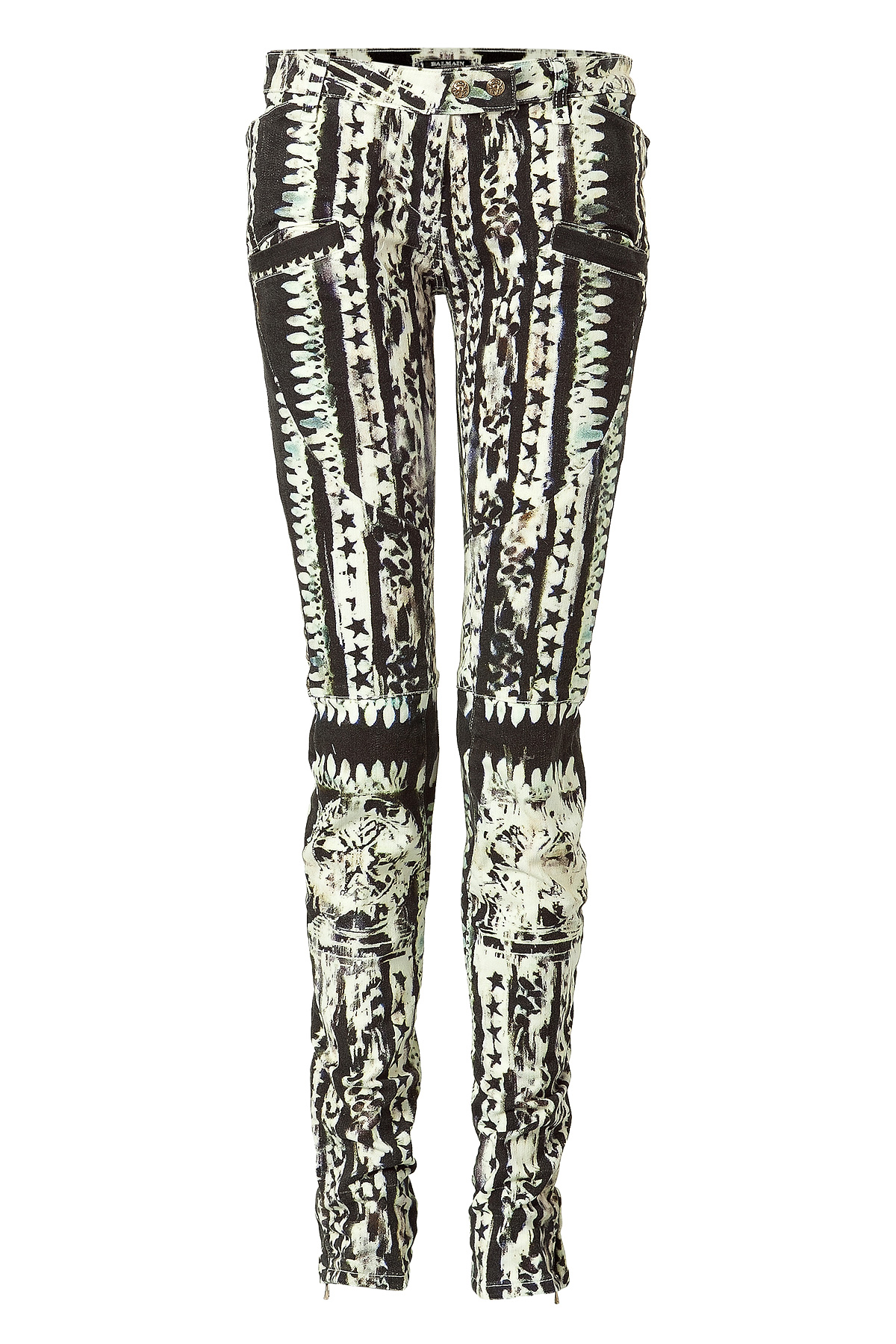 Lyst - Balmain Black and White Patterned Low-rise Pants in Black