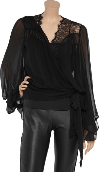 Foley + Corinna Lace Silk-chiffon Blouse in Black | Lyst