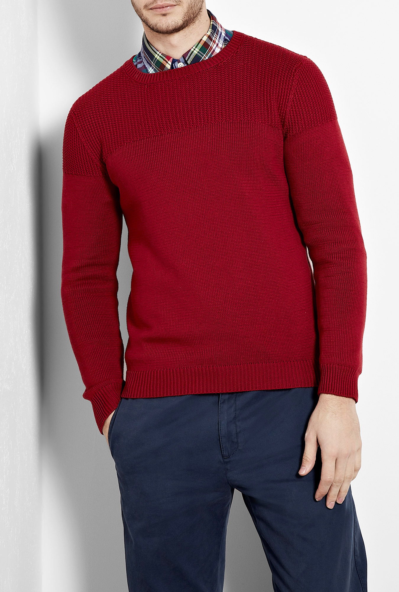 A.p.c. Red Contrast Yoke Pima Cotton Knit in Red for Men | Lyst