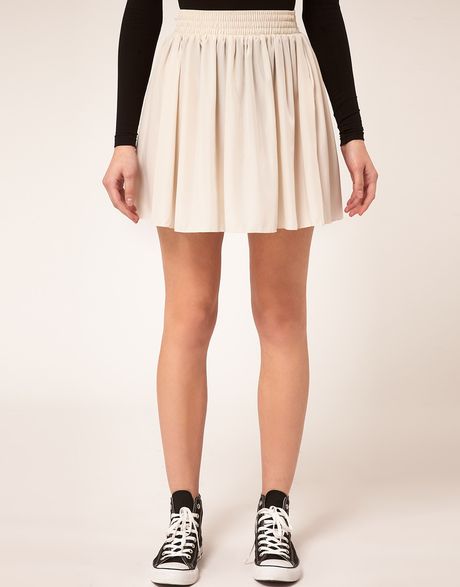 American Apparel Shirred Waist Skirt in Beige (creme) | Lyst