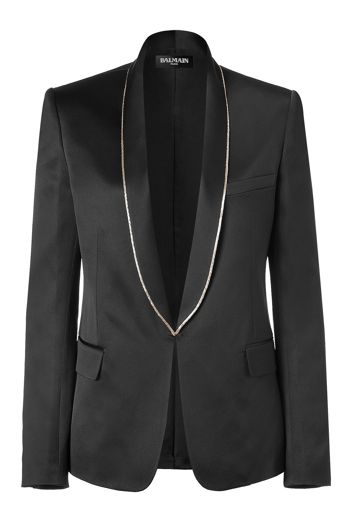 Balmain Black Buttonless Silk Jacket in Black | Lyst