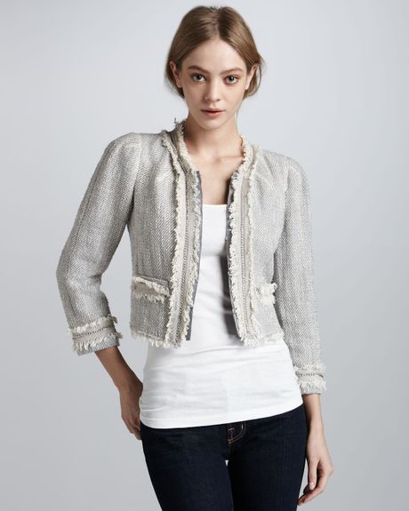 Rebecca Taylor Cropped Tweed Jacket in Gray (grey white) | Lyst