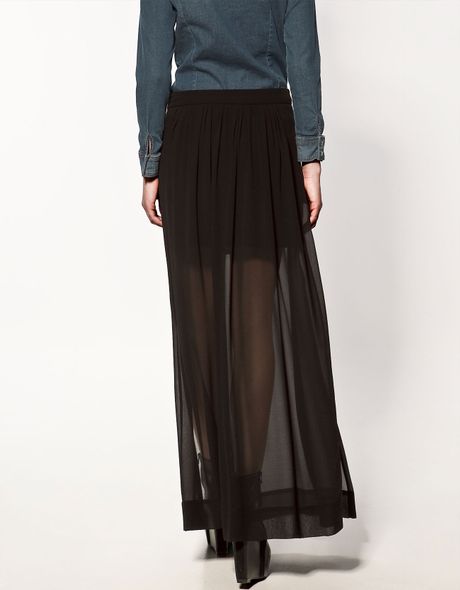 Zara Long Skirt with Splits in Black | Lyst