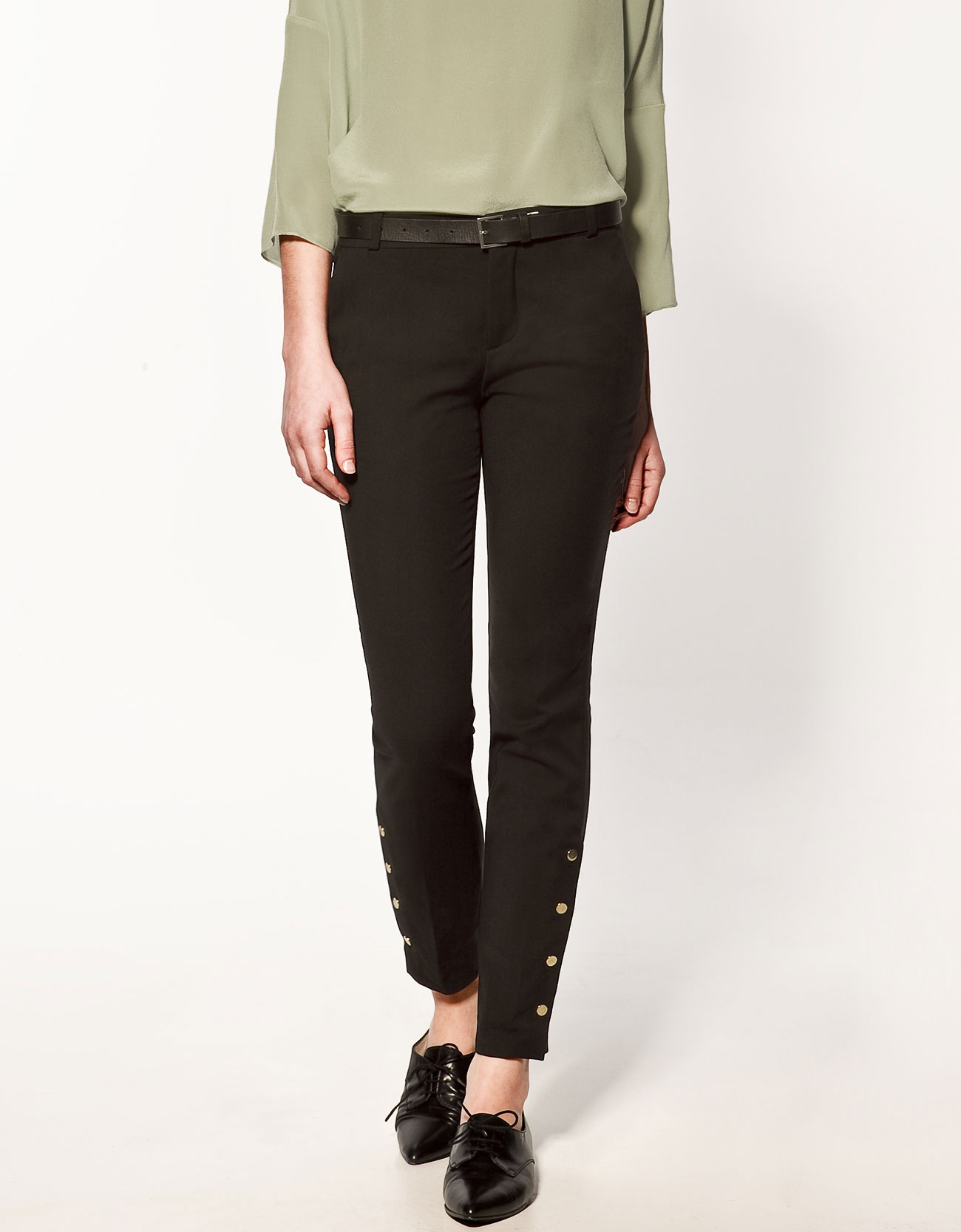 zara black trousers with belt