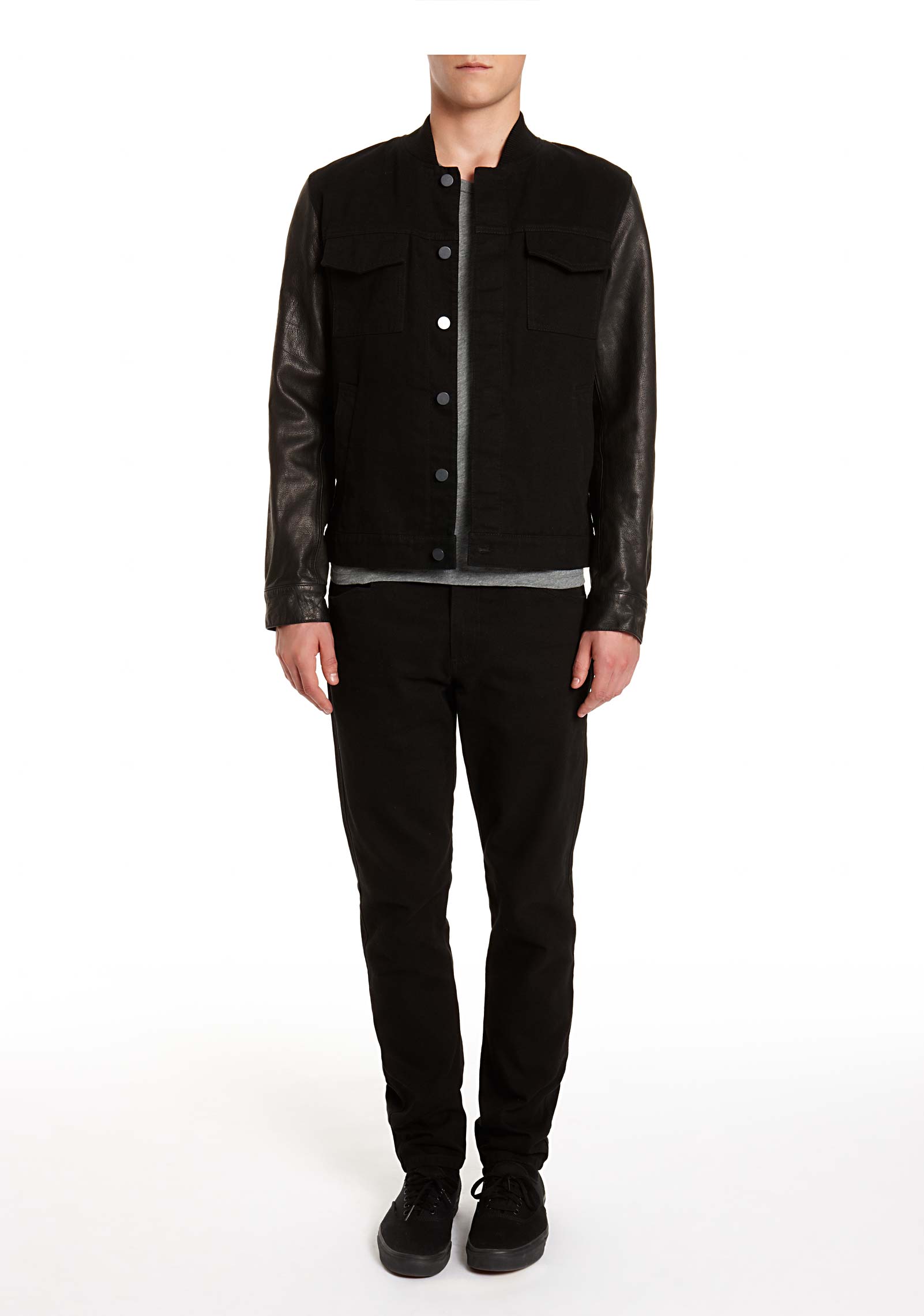 Alexander Wang Cotton Canvas Jean Jacket with Leather Sleeves in Black ...