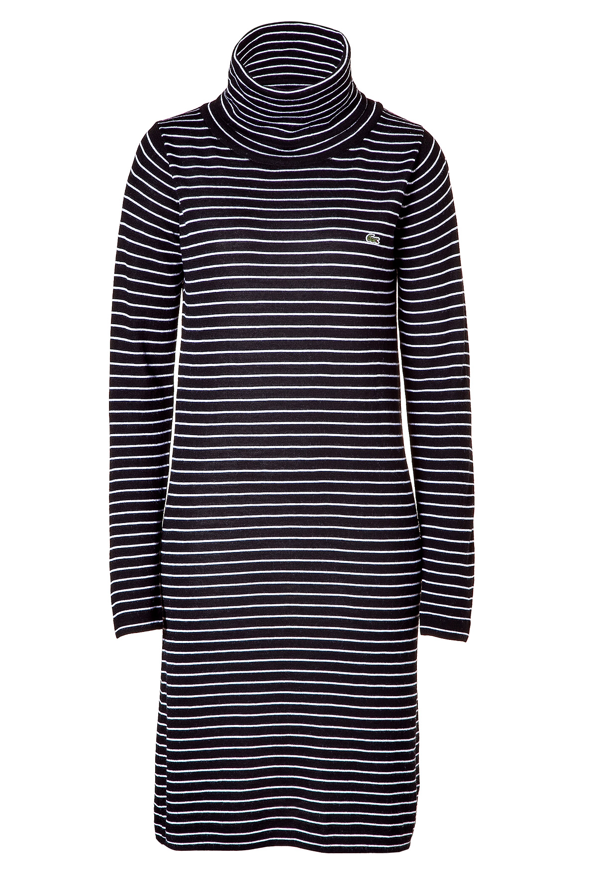Lacoste Black and White Striped Turtleneck Dress in Black | Lyst
