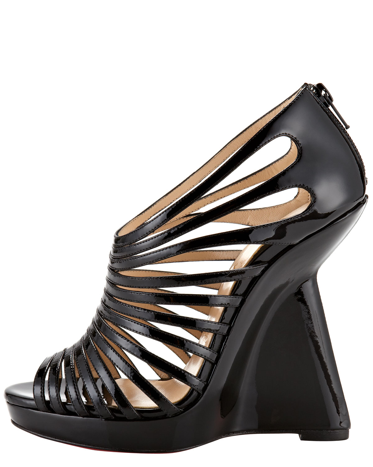 Christian louboutin Disco Queen Patent Cage Wedge in Black | Lyst
