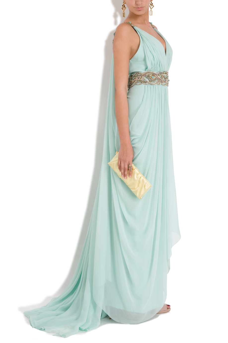 Lyst - Marchesa Chiffon Embellished Grecian Gown in Blue