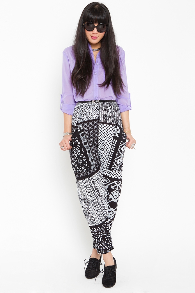 Nasty gal Patchwork Draped Pant in Black | Lyst