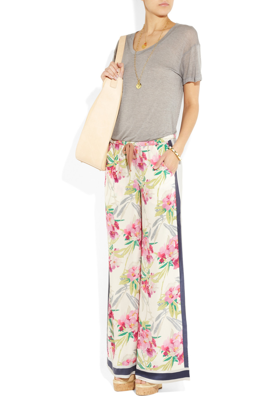 Elizabeth And James Floral-print Washed Silk-satin Palazzo Pants in ...