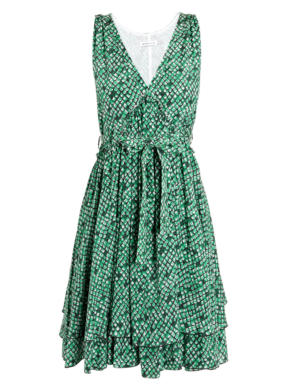 See By Chloé Printed Cotton Dress in Green | Lyst
