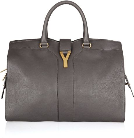 Saint Laurent Large Cabas Chyc Leather Tote in Gray | Lyst